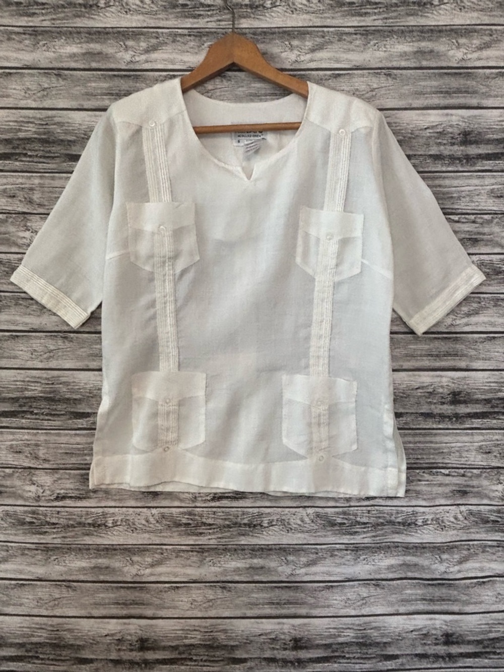 RENATO COLLEZIONE White Linen Guayabera Blouse Size Small